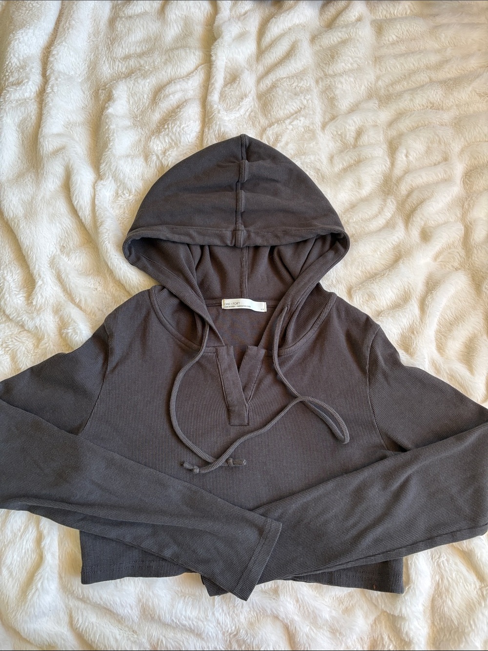 OAK + FORT Charcoal Gray Cropped Hoodie